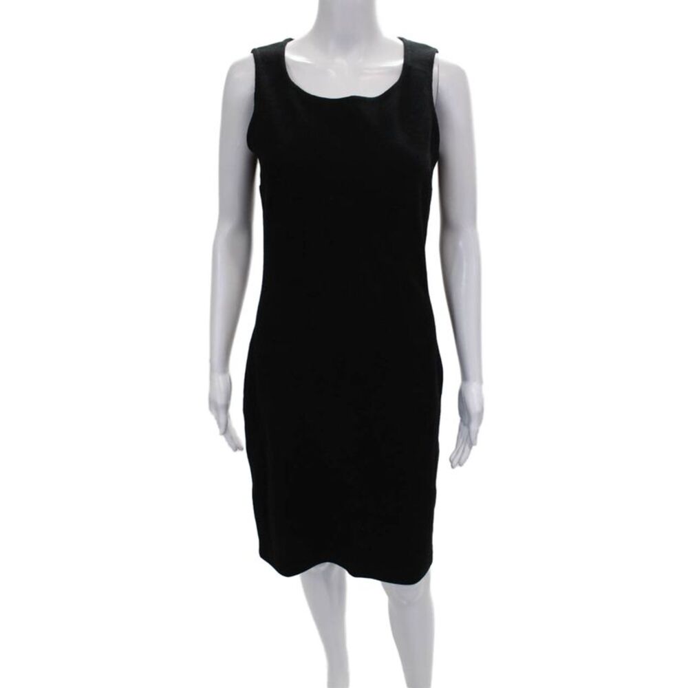 St. John Caviar Women Sheath Dress Black Wool Sleeveless Zip Midcalf Size 4